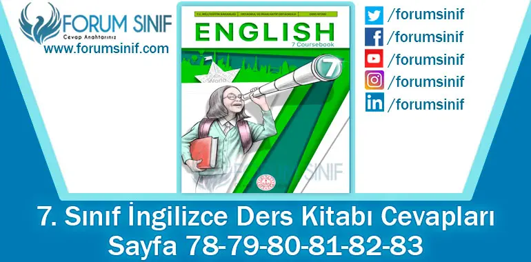 7. Sınıf İngilizce Ders Kitabı 78-79-80-81-82-83. Sayfa Cevapları MEB Yayınları