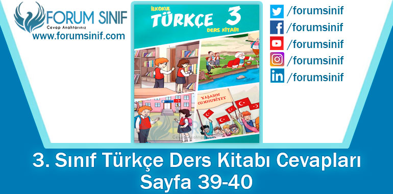 3. Sınıf Türkçe Ders Kitabı 39-40. Sayfa Cevapları Gizem Yayıncılık
