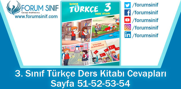 3. Sınıf Türkçe Ders Kitabı 51-52-53-54. Sayfa Cevapları Gizem Yayıncılık