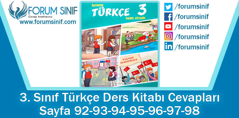 3. Sınıf Türkçe Ders Kitabı 92-93-94-95-96-97-98. Sayfa Cevapları Gizem Yayıncılık