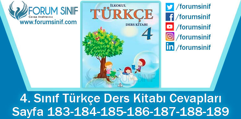 4. Sınıf Türkçe Ders Kitabı 183-184-185-186-187-188-189. Sayfa Cevapları MEB Yayınları