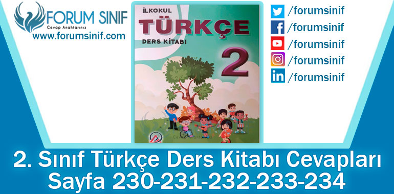 2. Sınıf Türkçe Ders Kitabı 230-231-232-233-234. Sayfa Cevapları ADA Yayınları