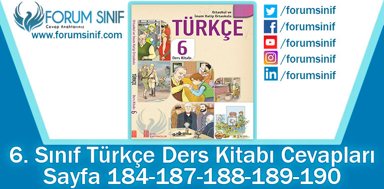 6. Sınıf Türkçe Ders Kitabı 184-187-188-189-190. Sayfa Cevapları ATA Yayınları