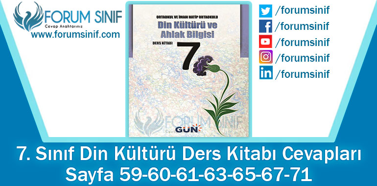 7. Sınıf Din Kültürü Ders Kitabı 59-60-61-63-65-67-71. Sayfa Cevapları GÜN Yayınları