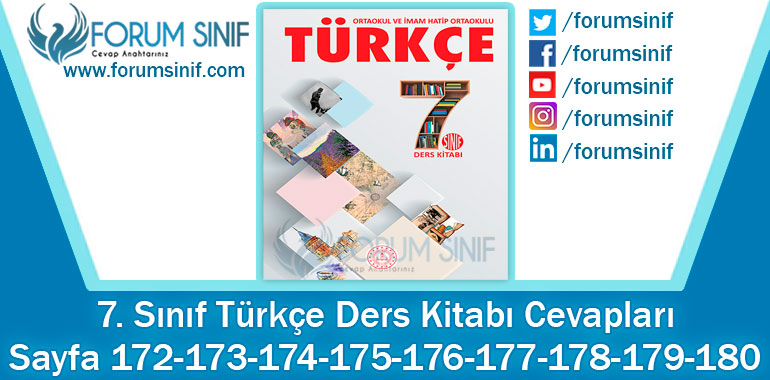 7. Sınıf Türkçe Ders Kitabı 172-173-174-175-176-177-178-179-180. Sayfa Cevapları MEB Yayınları 2. Kitap