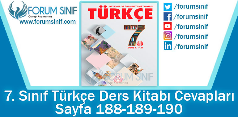 7. Sınıf Türkçe Ders Kitabı 188-189-190. Sayfa Cevapları MEB Yayınları 2. Kitap