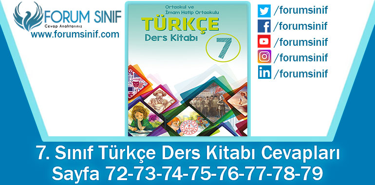7. Sınıf Türkçe Ders Kitabı 72-73-74-75-76-77-78-79. Sayfa Cevapları MEB Yayınları
