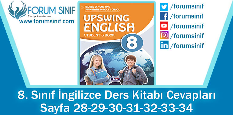 8. Sınıf İngilizce Ders Kitabı 28-29-30-31-32-33-34. Sayfa Cevapları Tutku Yayıncılık