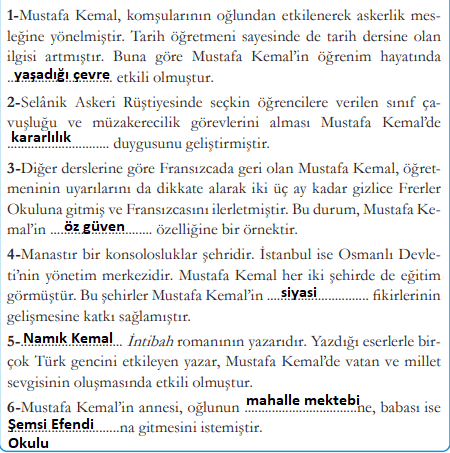 8. Sınıf T.C. İnkılap Tarihi ve Atatürkçülük MEB Yayınları Sayfa 25 Ders Kitabı Cevapları