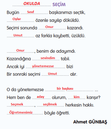 3. Sınıf Türkçe Ders Kitabı Sayfa 77 Cevapları Gizem Yayıncılık