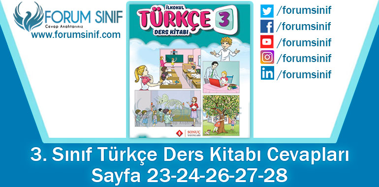 3. Sınıf Türkçe Ders Kitabı 23-24-26-27-28. Sayfa Cevapları Sonuç Yayınları