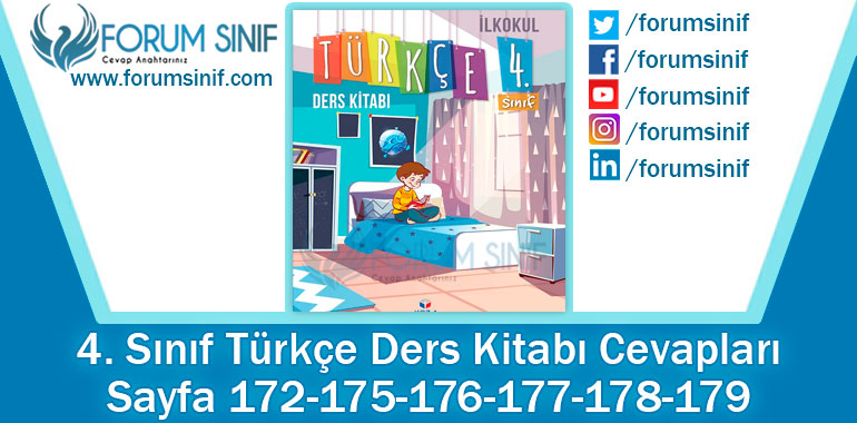 4. Sınıf Türkçe Ders Kitabı 172-175-176-177-178-179. Sayfa Cevapları KOZA Yayınları