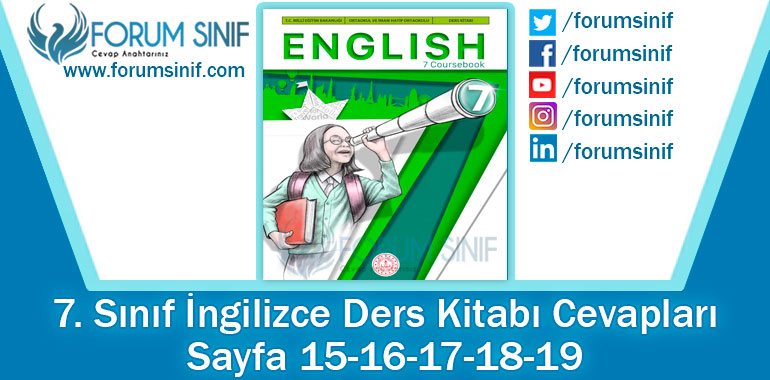 7. Sınıf İngilizce Ders Kitabı 15-16-17-18-19. Sayfa Cevapları MEB Yayınları