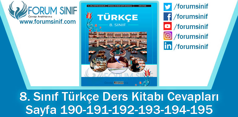 8. Sınıf Türkçe Ders Kitabı 190-191-192-193-194-195. Sayfa Cevapları Ferman Yayıncılık