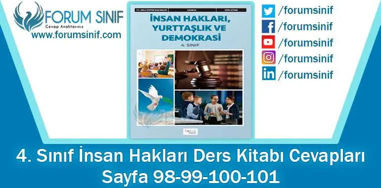 4. Sınıf İnsan Hakları Ders Kitabı 98-99-100-101. Sayfa Cevapları Hecce Yayıncılık