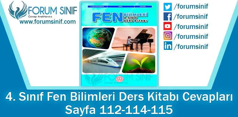 4. Sınıf Fen Bilimleri Ders Kitabı 112-114-115. Sayfa Cevapları MEB Yayınları