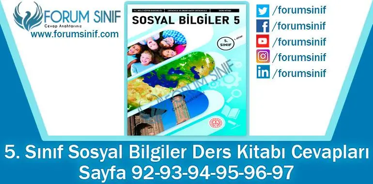 5. Sınıf Sosyal Bilgiler Ders Kitabı Sayfa 92-93-94-95-96-97 Cevapları MEB Yayınları