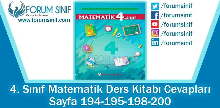 4. Sınıf Matematik Ders Kitabı 194-195-198-200. Sayfa Cevapları Pasifik Yayınları