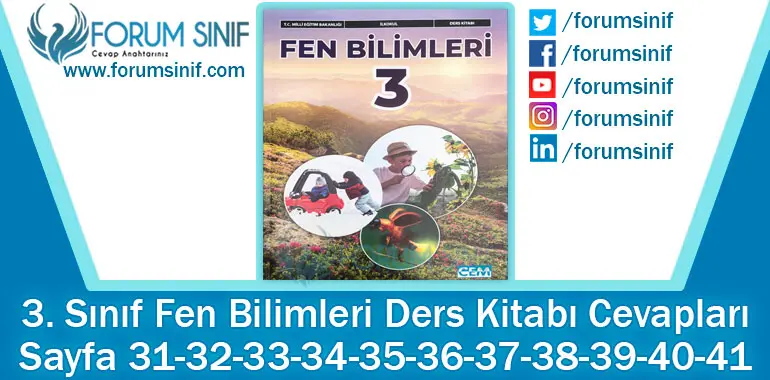 3. Sınıf Fen Bilimleri Ders Kitabı Sayfa 31-32-33-34-35-36-37-38-39-40-41. Cevapları CEM Yayıncılık