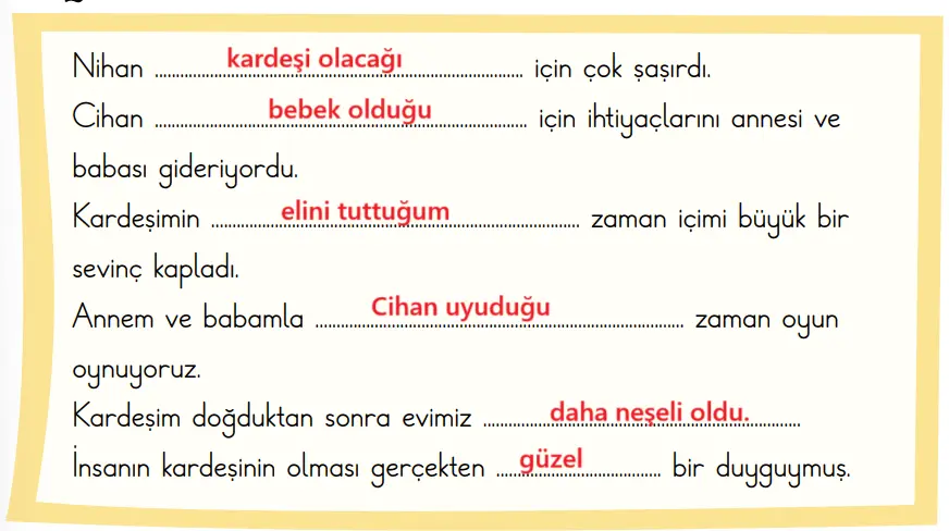 2. Sınıf Türkçe Ders Kitabı Sayfa 52 Cevapları MEB Yayınları