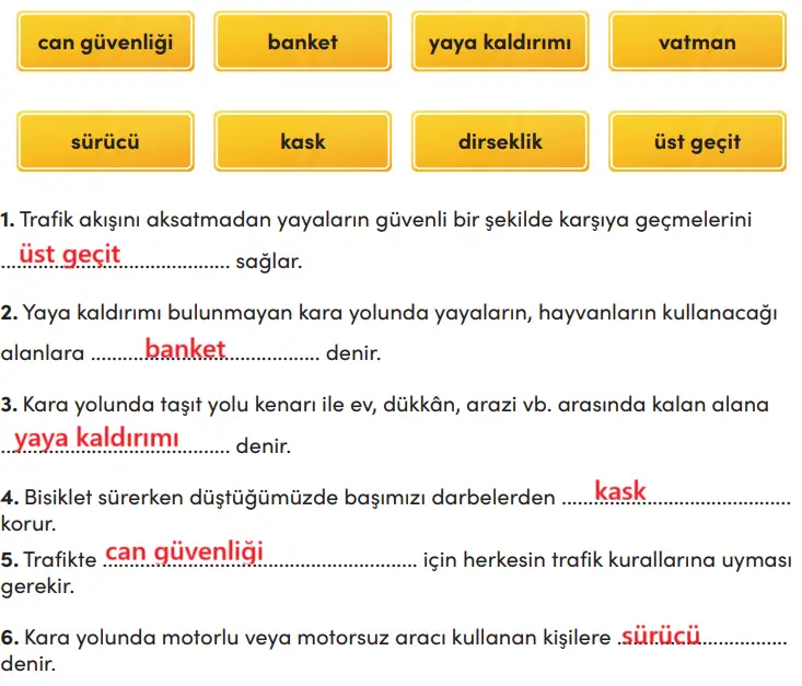 4. Sınıf Trafik Güvenliği Ders Kitabı Sayfa 36 Cevapları MEB Yayınları