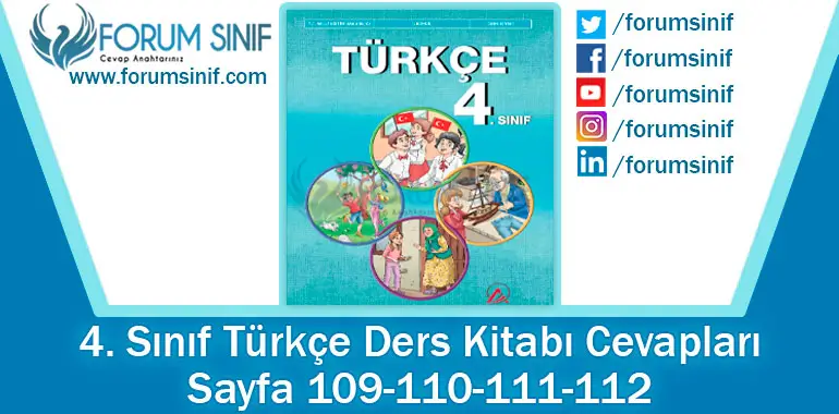 4. Sınıf Türkçe Ders Kitabı 109-110-111-112. Sayfa Cevapları ADA Yayıncılık
