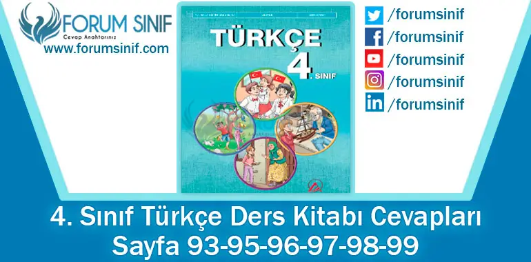 4. Sınıf Türkçe Ders Kitabı 93-95-96-97-98-99. Sayfa Cevapları ADA Yayıncılık