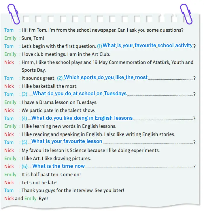 5. Sınıf İngilizce Ders Kitabı Sayfa 16 Cevapları MEB Yayınları