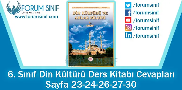 6. Sınıf Din Kültürü Ders Kitabı Sayfa 23-24-26-27-30. Cevapları MEB Yayınları