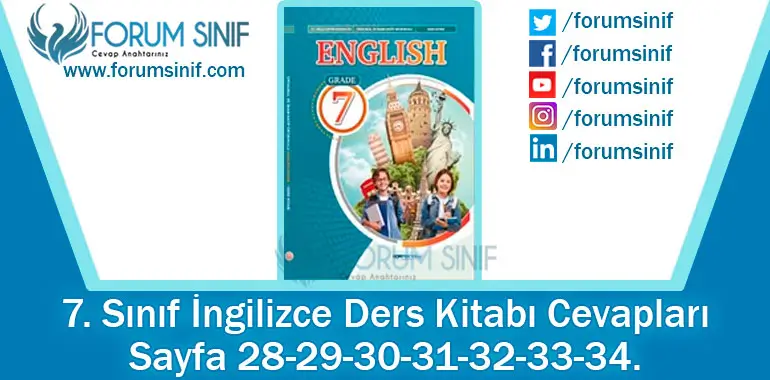 7. Sınıf İngilizce Ders Kitabı 28-29-30-31-32-33-34. Sayfa Cevapları SDR İpekyolu Yayıncılık