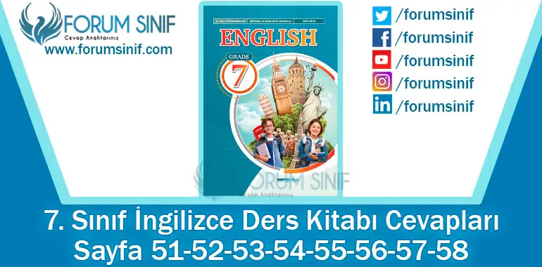 7. Sınıf İngilizce Ders Kitabı 51-52-53-54-55-56-57-58. Sayfa Cevapları SDR İpekyolu Yayıncılık