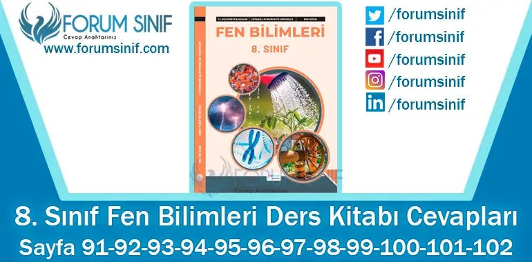 8. Sınıf Fen Bilimleri Ders Kitabı Sayfa 91-92-93-94-95-96-97-98-99-100-101-102. Cevapları Hecce Yayıncılık