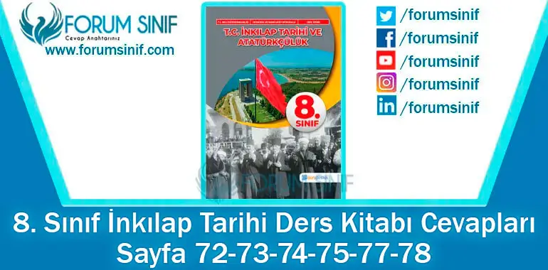8. Sınıf İnkılap Tarihi Ders Kitabı 72-73-74-75-77-78. Sayfa Cevapları Dersdestek Yayıncılık