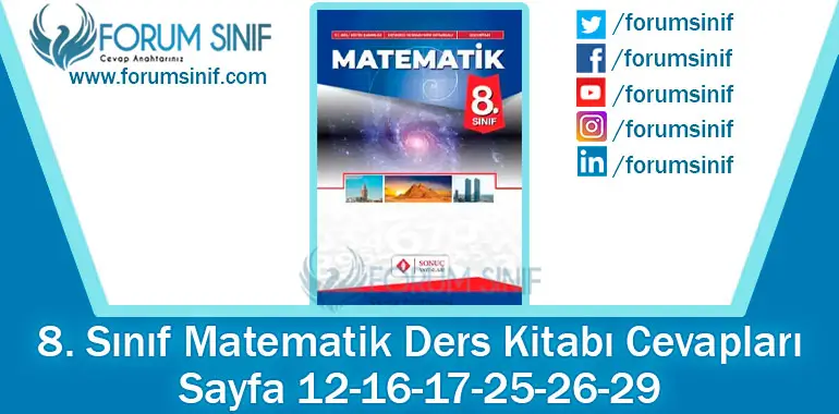 8. Sınıf Matematik Ders Kitabı 12-16-17-25-26-29. Sayfa Cevapları Sonuç Yayınları