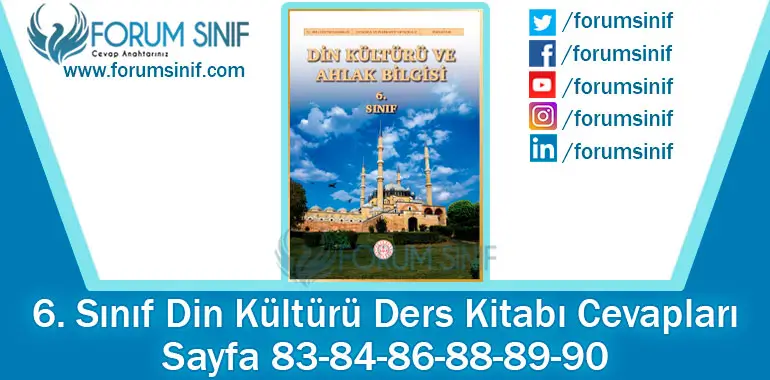 6. Sınıf Din Kültürü Ders Kitabı Sayfa 83-84-86-88-89-90. Cevapları MEB Yayınları
