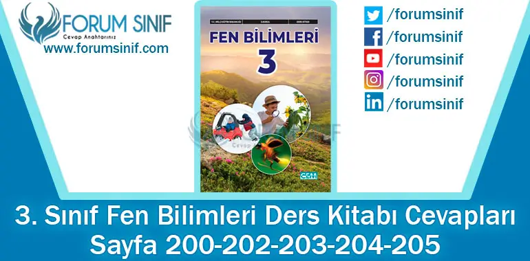 3. Sınıf Fen Bilimleri Ders Kitabı Sayfa 200-202-203-204-205. Cevapları CEM Yayıncılık