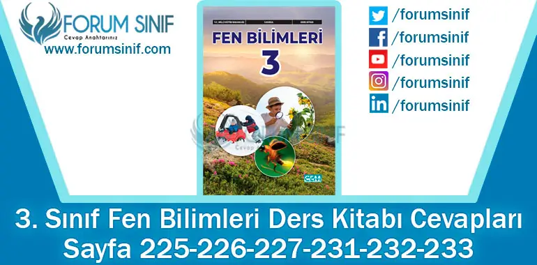 3. Sınıf Fen Bilimleri Ders Kitabı Sayfa 225-226-227-231-232-233. Cevapları CEM Yayıncılık