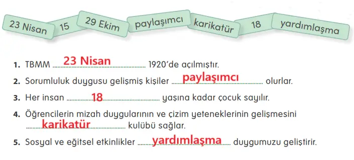 4. Sınıf Sosyal Bilgiler Ders Kitabı Sayfa 164 Cevapları MEB Yayınları