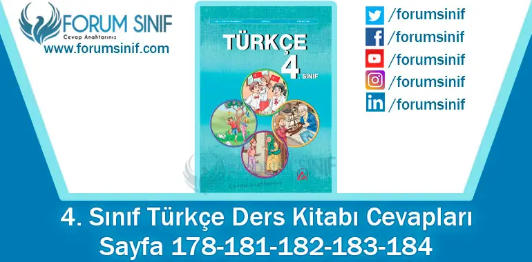 4. Sınıf Türkçe Ders Kitabı 178-181-182-183-184. Sayfa Cevapları ADA Yayıncılık