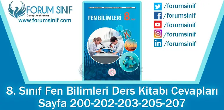 8. Sınıf Fen Bilimleri Ders Kitabı Sayfa 200-202-203-205-207. Cevapları MEB Yayınları