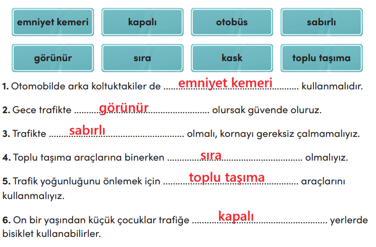 4. Sınıf Trafik Güvenliği Ders Kitabı Sayfa 56 Cevapları MEB Yayınları