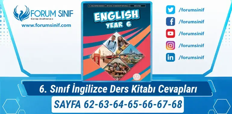 6. Sınıf İngilizce Ders Kitabı Sayfa 62-63-64-65-66-67-68 Cevapları MEB Yayınları