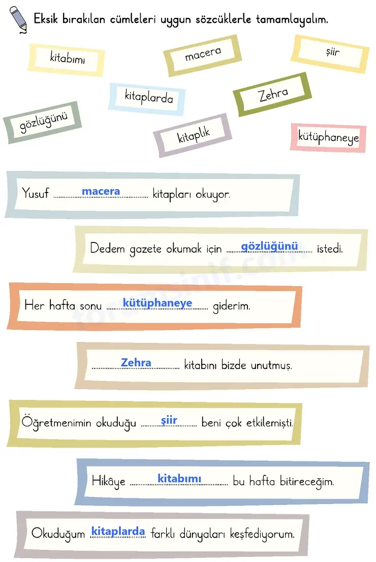 2. Sınıf Türkçe Sayfa 162 Cevapları 1. Kitap