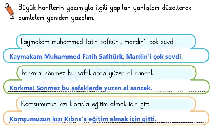 2. Sınıf Türkçe Sayfa 63 Cevapları 1. Kitap