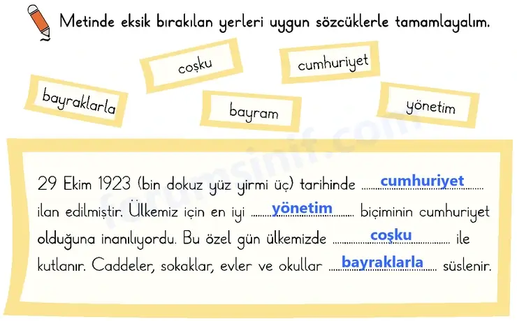 2. Sınıf Türkçe Sayfa 63 Cevapları 1. Kitap - 2