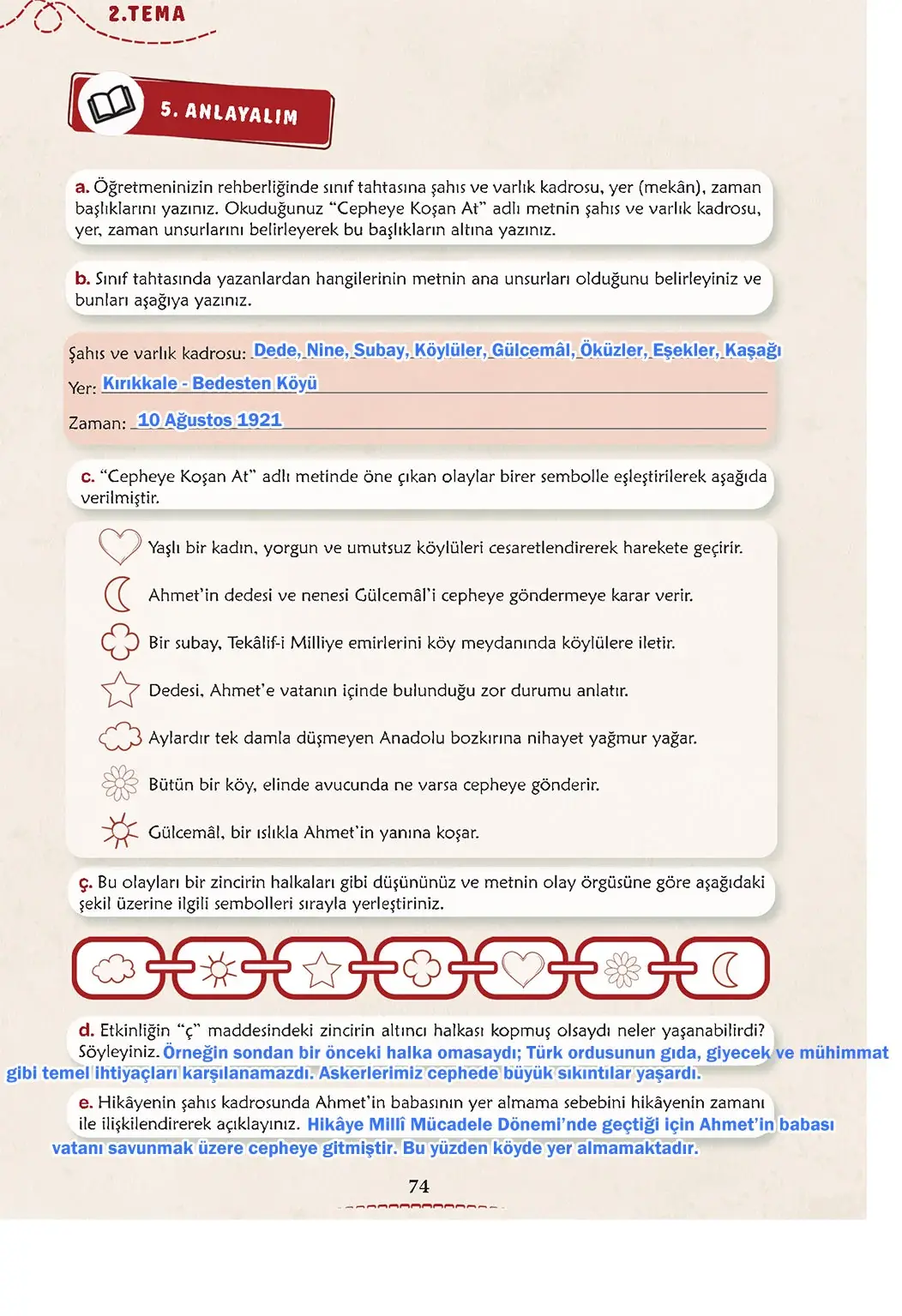 6. Sınıf Türkçe Ders Kitabı Sayfa 74 Cevapları 1. Kitap