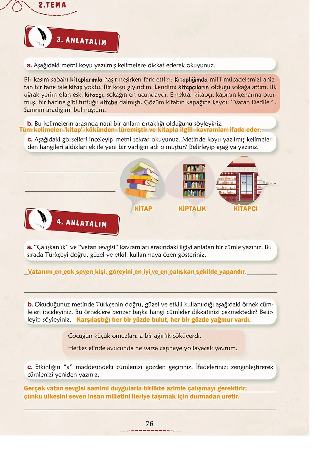 6. Sınıf Türkçe Ders Kitabı Sayfa 76 Cevapları 1. Kitap