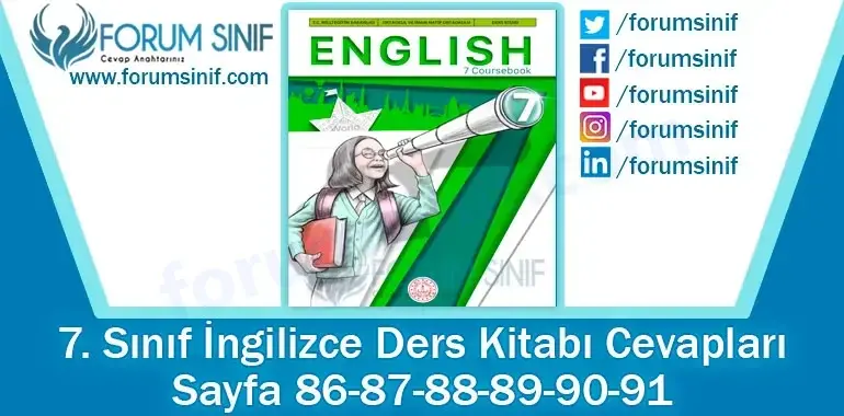 7. Sınıf İngilizce Ders Kitabı 86-87-88-89-90-91. Sayfa Cevapları MEB Yayınları
