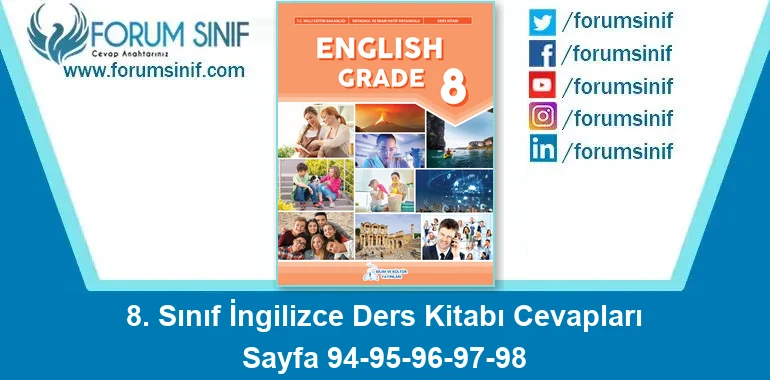 8. Sınıf İngilizce Ders Kitabı 94-95-96-97-98. Sayfa Cevapları Bilim ve Kültür Yayınları