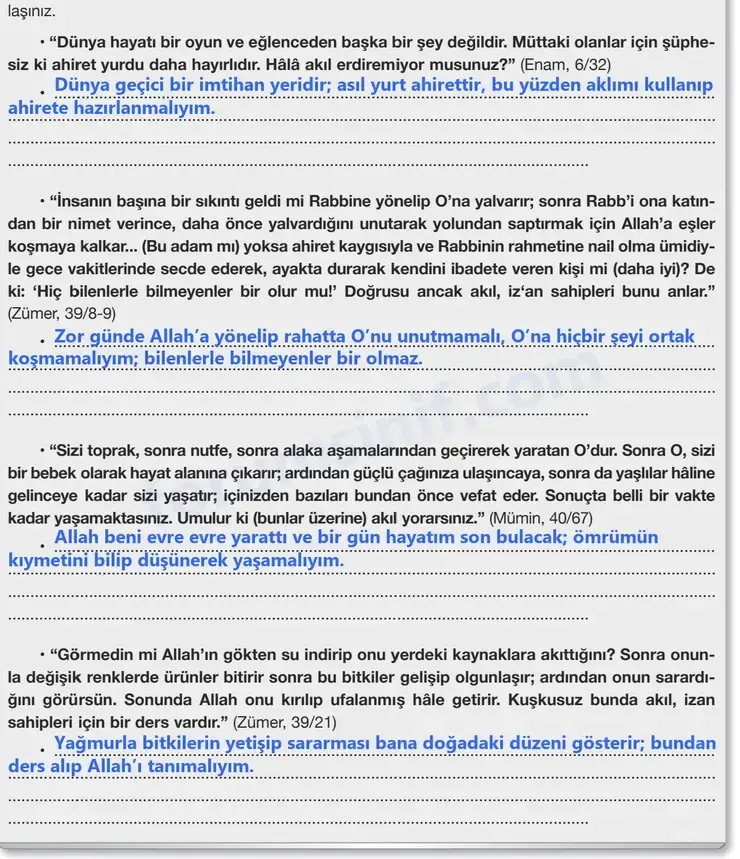 8. Sınıf Din Kültürü Sayfa 139 Cevapları Bilim ve Kültür Yayınları